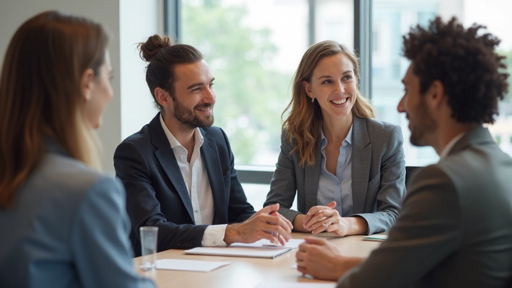 Groep mensen van verschillende etnische achtergronden die samen aan een tafel discussiëren en kennis delen